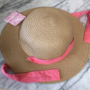 Tommy Bahama Tan Sun Hat with Pink Ribbon